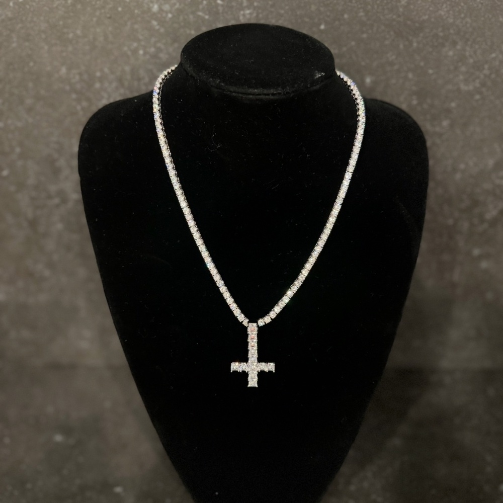 Upside Down Cross Necklace | Opium Hip Hop Chain | Inverted Cross Pendant |
